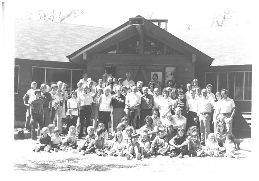 Group outside new dining hall